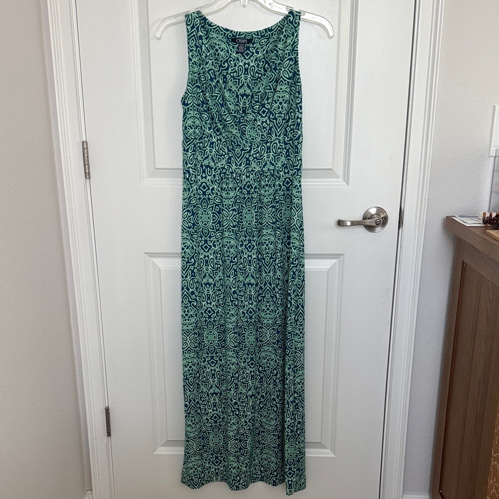 Chaps Teal Patterned Maxi Dress